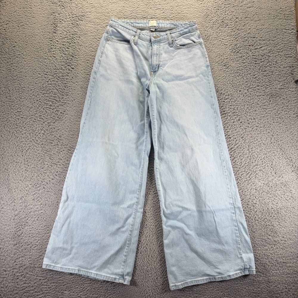 A New Day Jeans Womens 4 Blue Cotton Denim Wide-Leg Baggy Faded Workwear Stretch